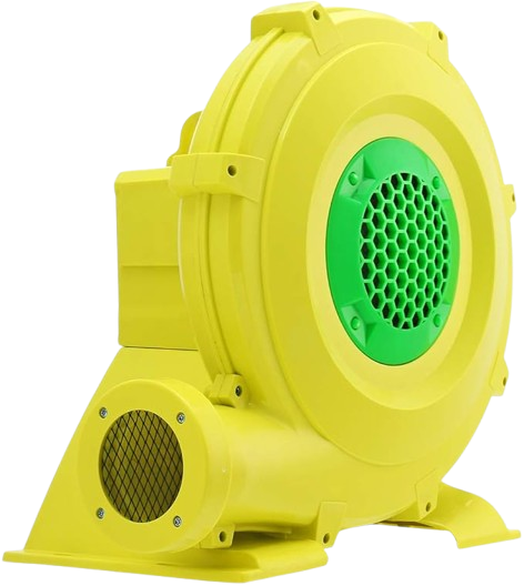 Souffleur de couleur jaune pour une structure gonflable.