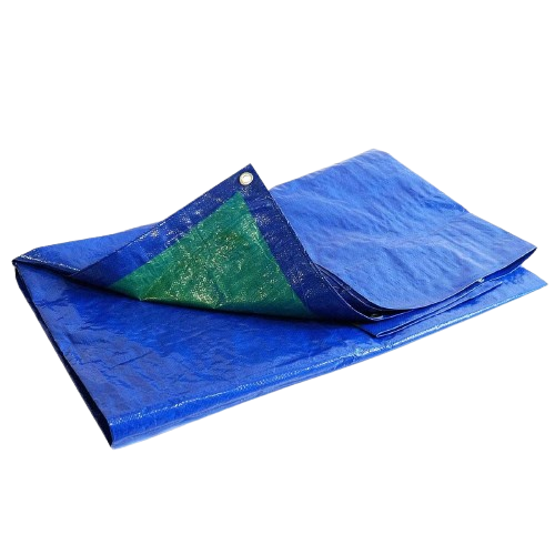 Une bâche bleue.